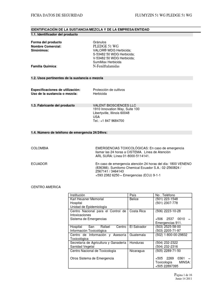 Pledge 51 WG Msds | PDF | Combustión | Agua