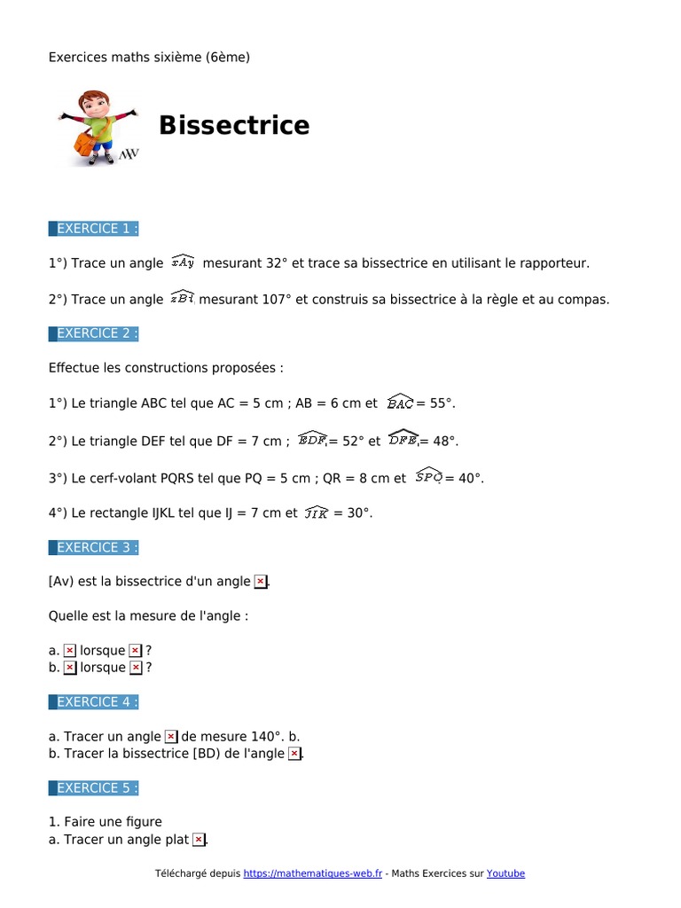 Exercices de géométrie 6ème : Bissectrice | PDF | Méthodes et ...