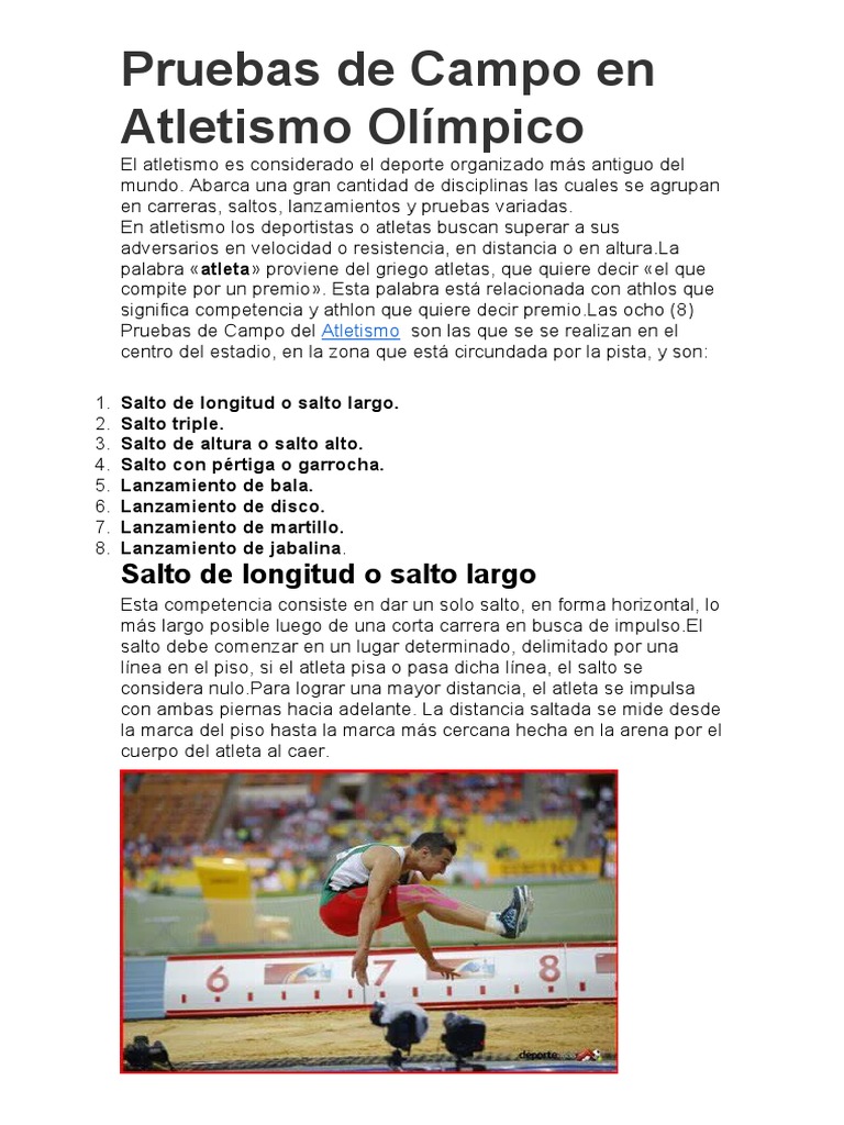 Pruebas de Campo en Atletismo Olímpico | PDF | Deporte del atletismo
