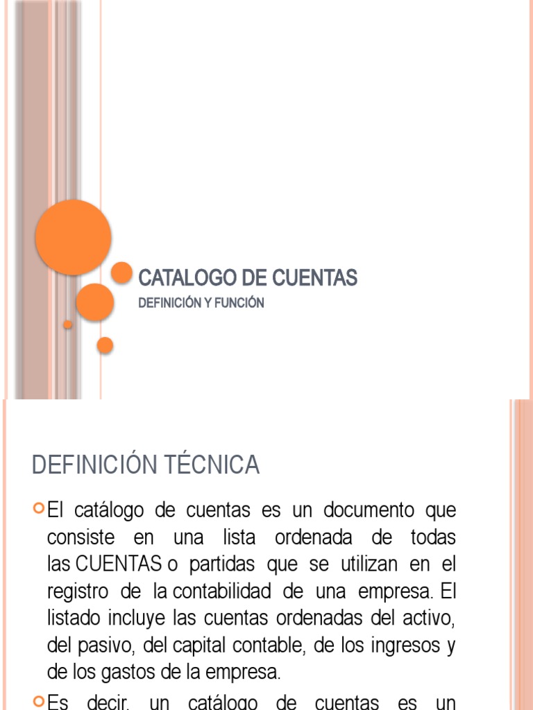 Función y Definición del Catálogo de Cuentas | PDF | Contabilidad ...
