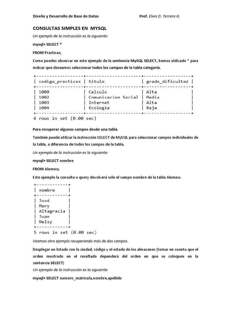 Consultas SQL Básicas en MySQL | PDF | SQL | Bases de datos