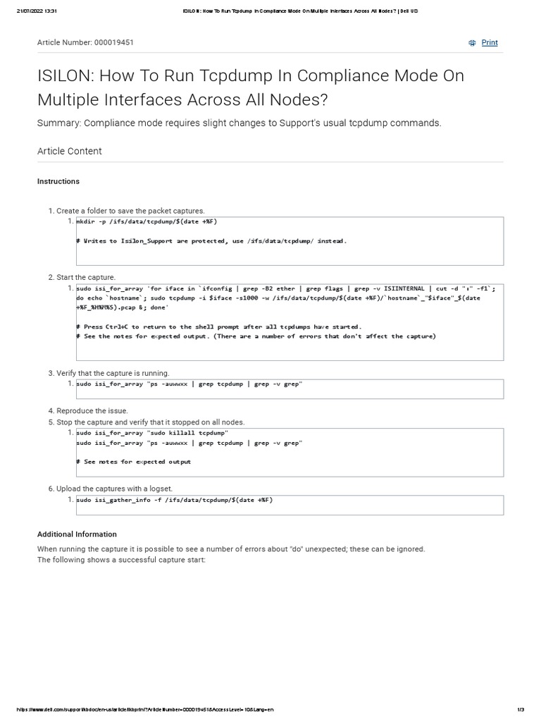 ISILON How To Run Tcpdump in Compliance Mode On Multiple Interfaces