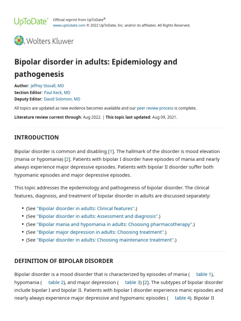 Bipolar Disorder in Adults - Epidemiology and Pathogenesis - UpToDate ...