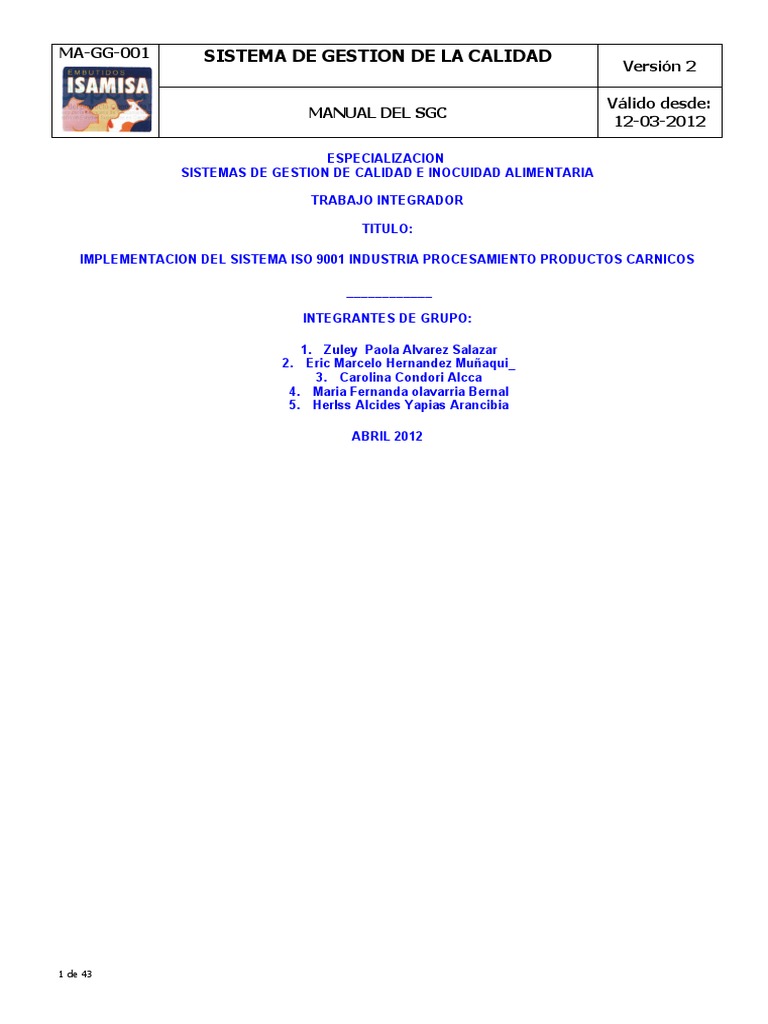 Manual SGC ISO 9001 Isamisa | PDF | Calidad (comercial) | Sistema de ...