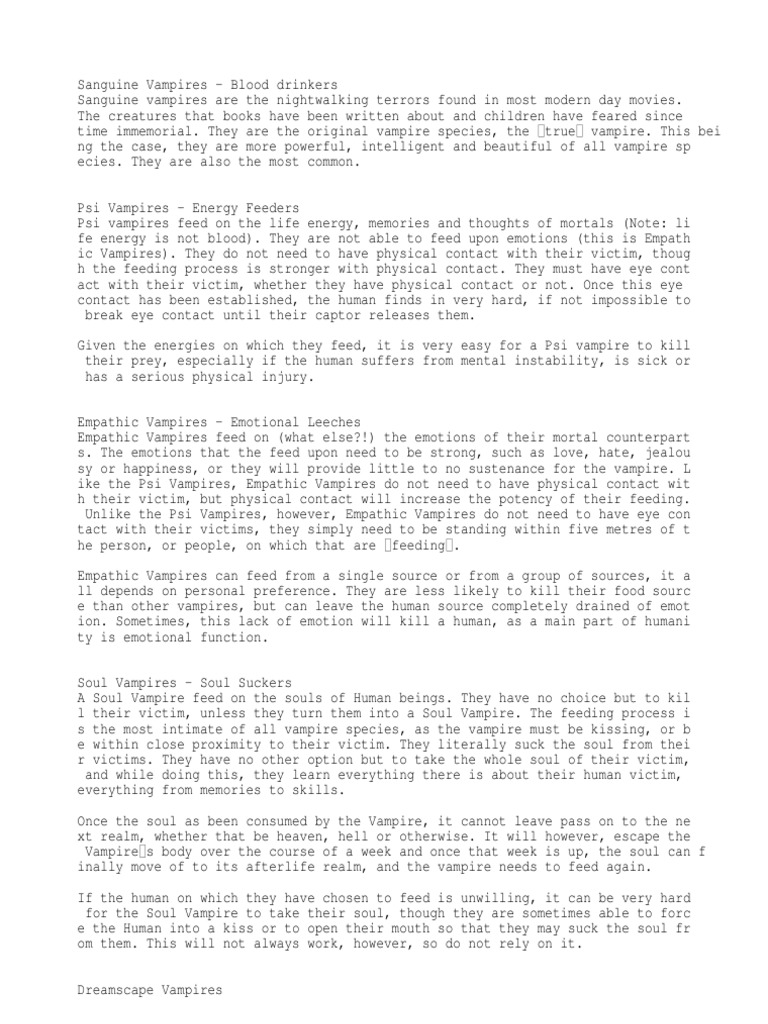 Vampire Types | PDF | Vampires | Empathy