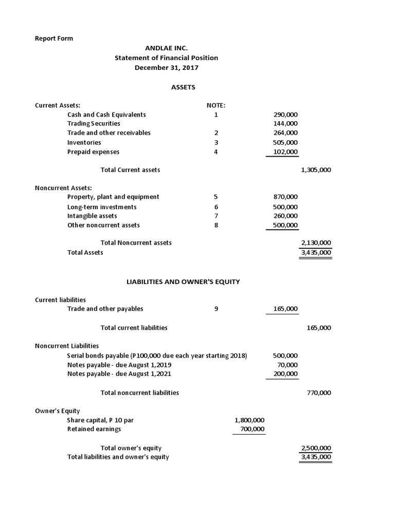 Andlae Inc. Financial Position Report | PDF | Equity (Finance ...