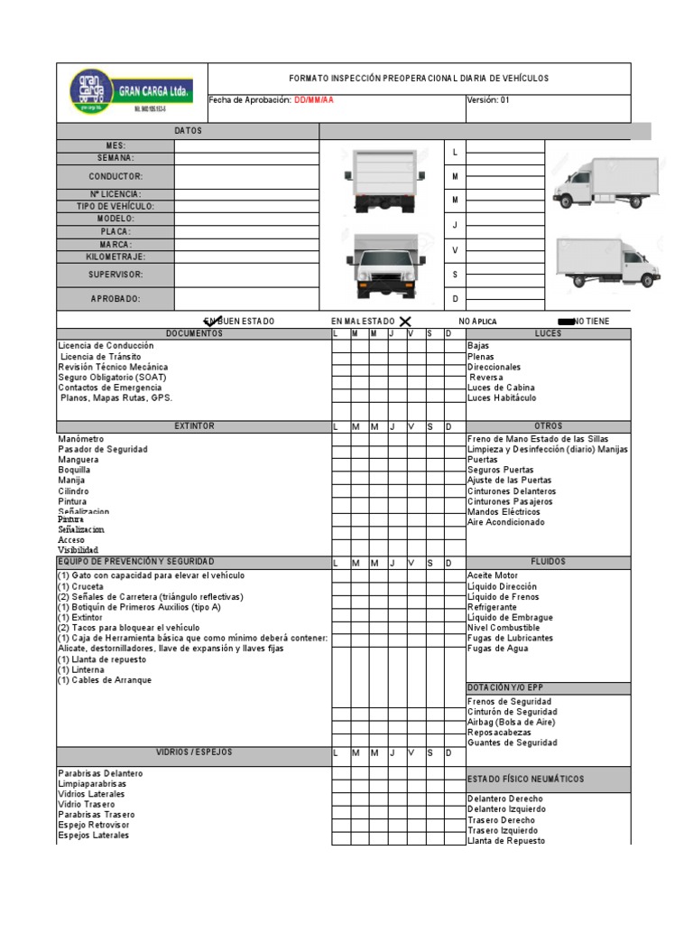 Check List Formato Vehiculos