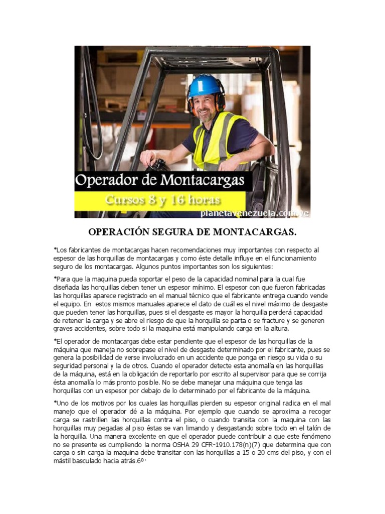 Seguridad en la operación de montacargas | PDF | Máquina elevadora ...