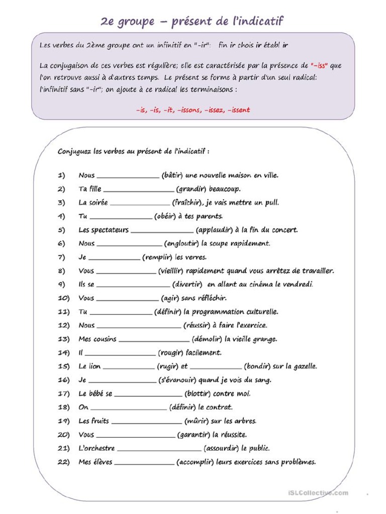 Exercice - Présent Des Verbes en - IR | PDF