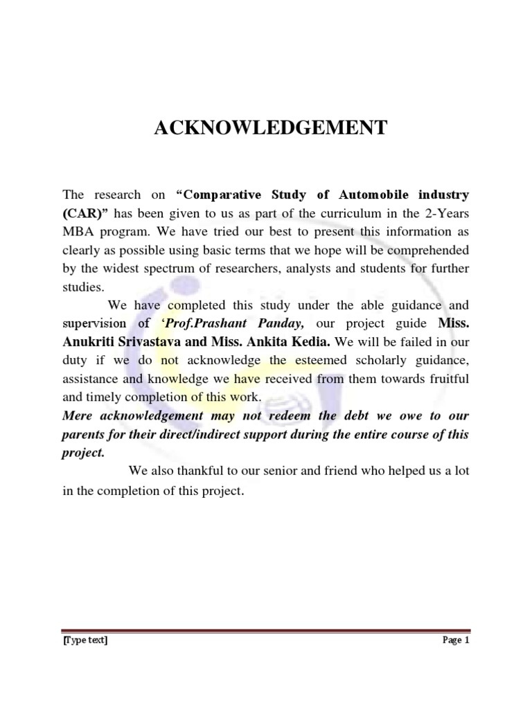 Acknowledgement | PDF | Ford Motor Company | Automobiles