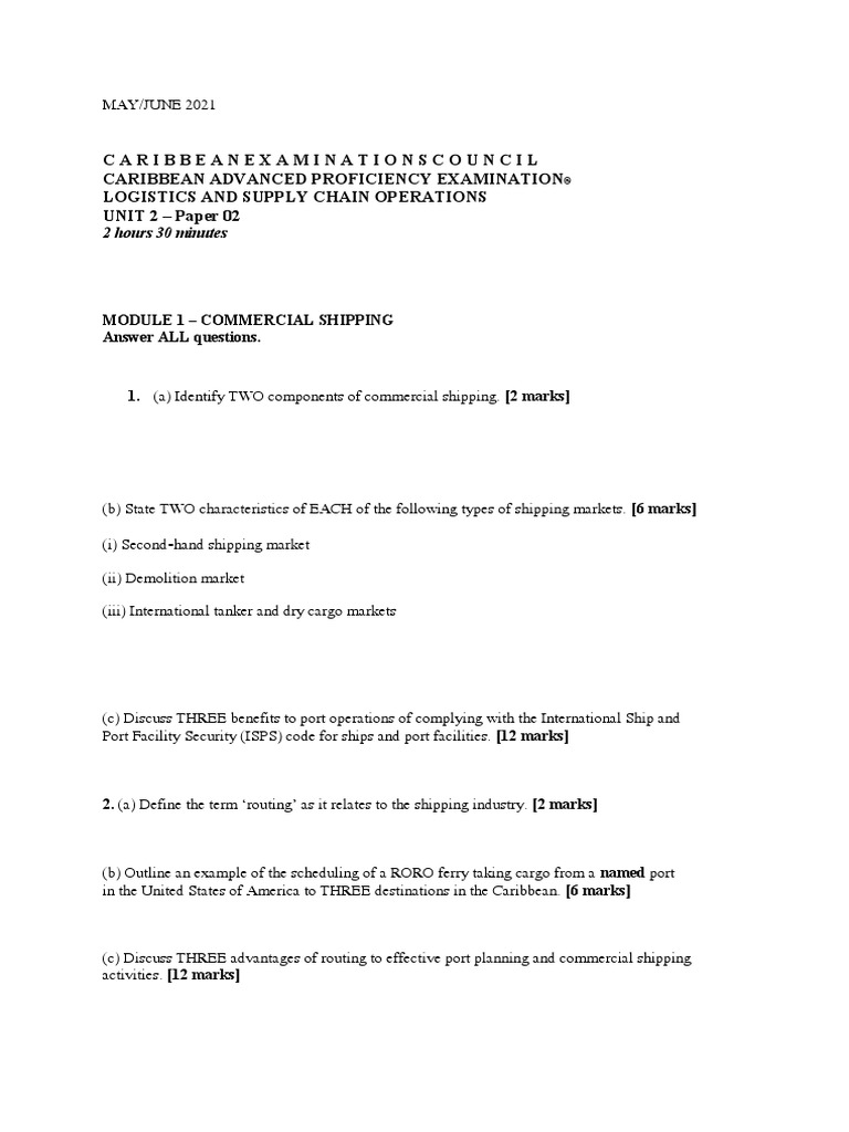 Cape Past Paper 2021 | PDF | Port | Dubai