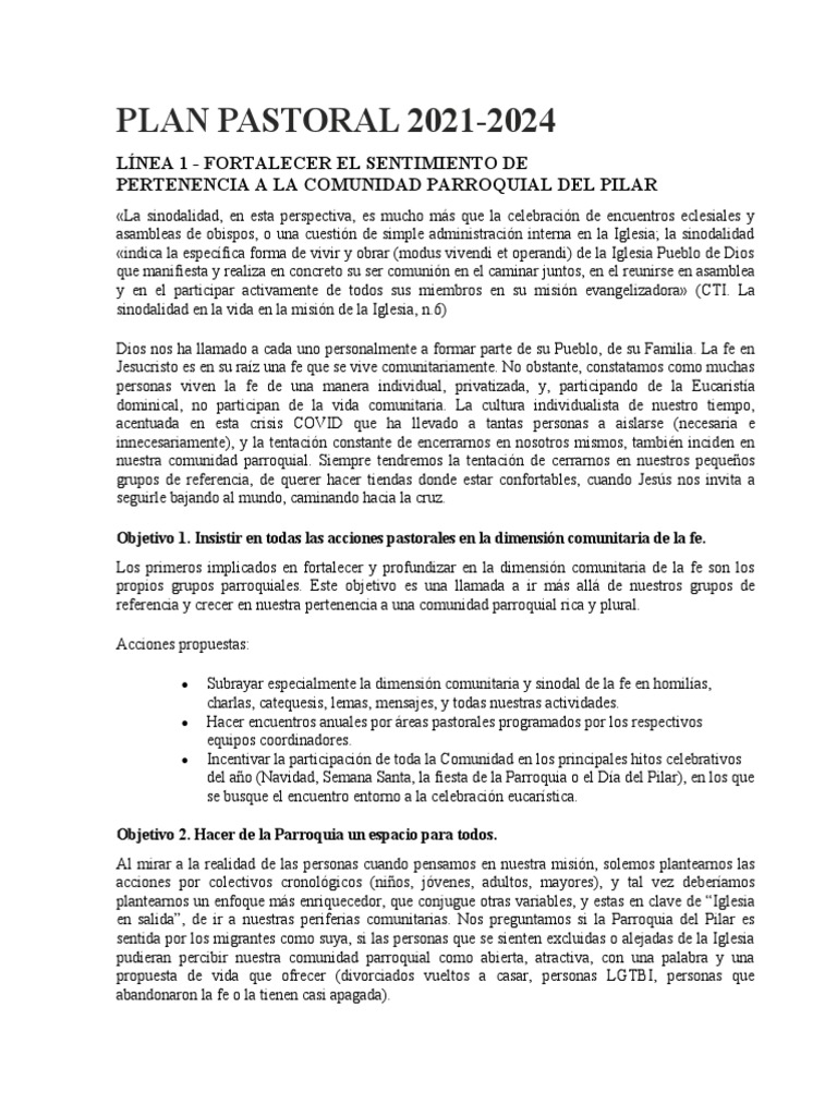 Plan Pastoral Parroquial 2021-2024 | PDF | Iglesia Católica | eucaristía