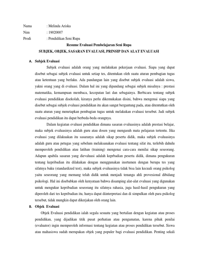 Evaluasi Pembelajaran Seni Rupa | PDF | Karier & Perkembangan ...