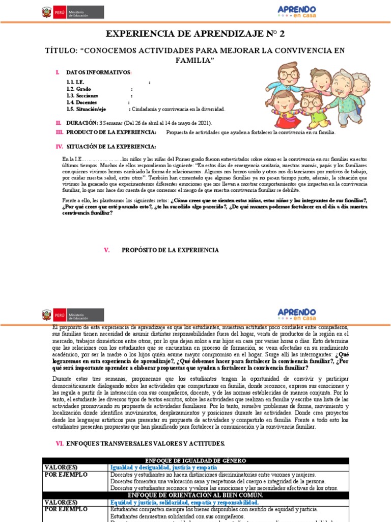Experiencia de Aprendizaje #2 - Iii Ciclo | PDF | Aprendizaje | Familia