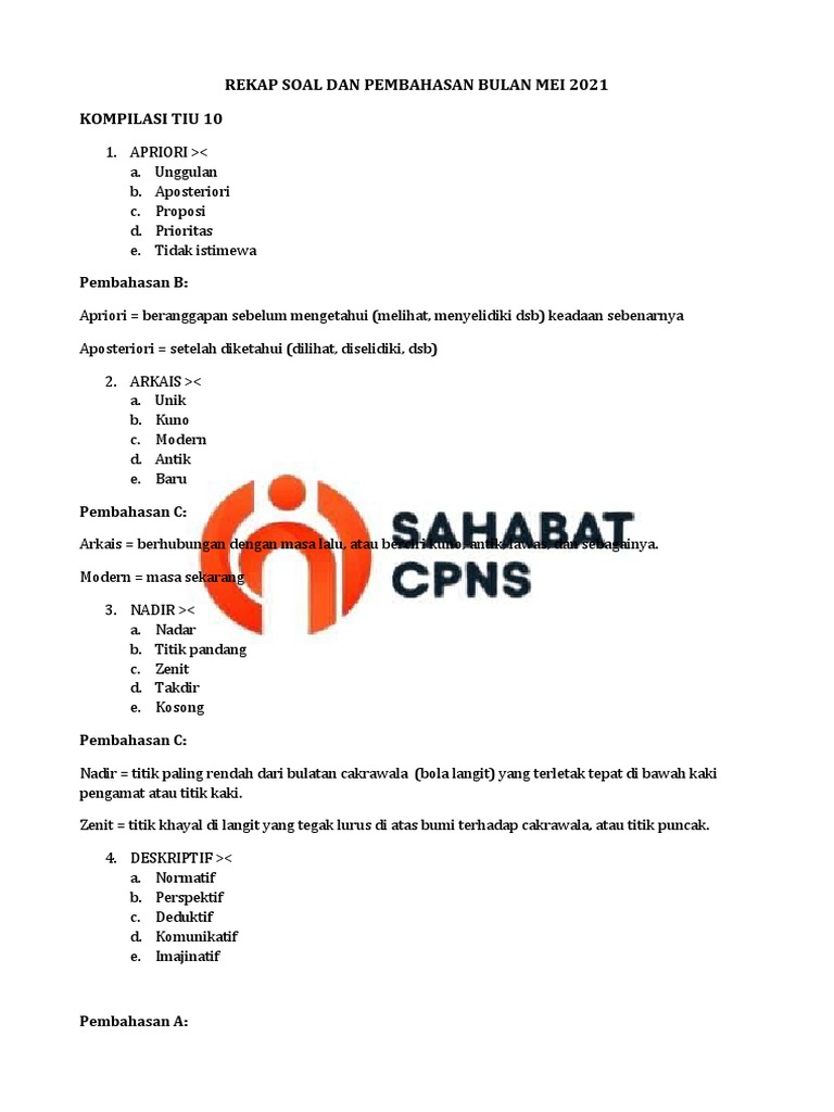 Rekap Soal Dan Pembahasan Bulan Mei 2021 | PDF | Metode & Bahan Ajar