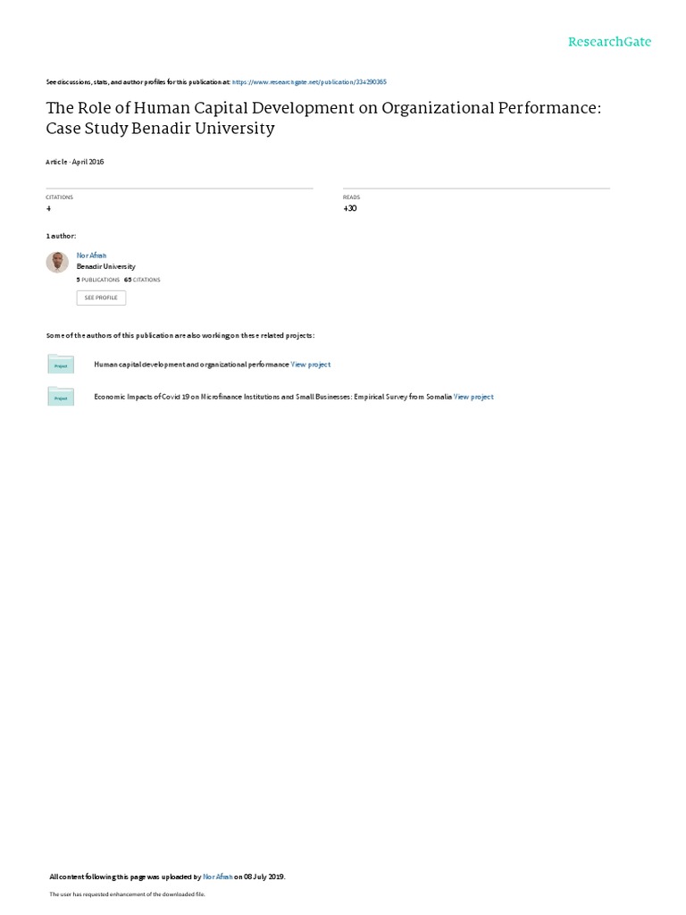 Human Capital S Impact At Benadir University Pdf Human Capital