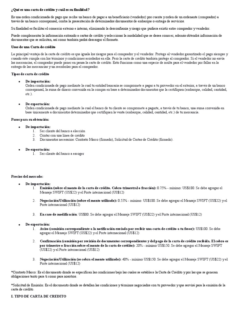 Guía Completa sobre Cartas de Crédito | PDF | Carta de crédito | Bancos