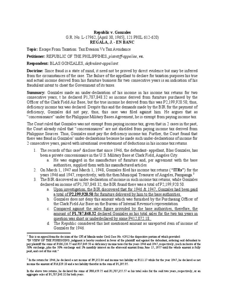 Republic v. Gonzales PDF Taxes Tax