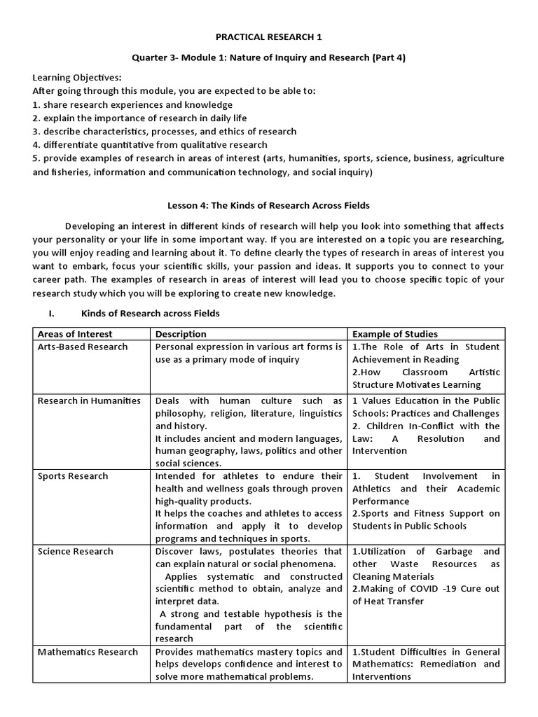Module 1 Part 4 Practical Research 1 | PDF | Science | Educational ...