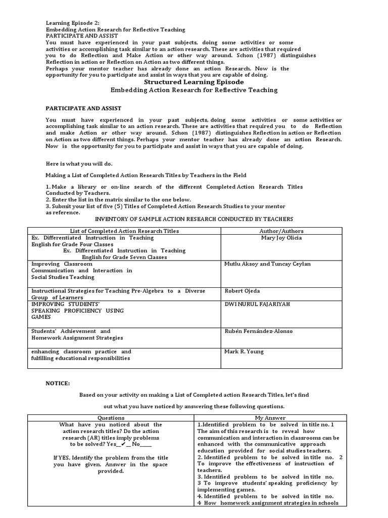 Structured Learning Episode-Action Research | PDF | Teaching Method ...