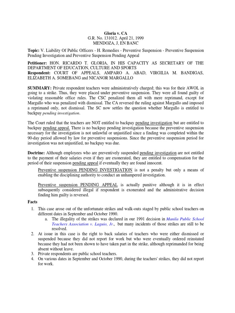 Preventive Suspension Pending Investigation vs Pending Appeal PDF Employment Salary