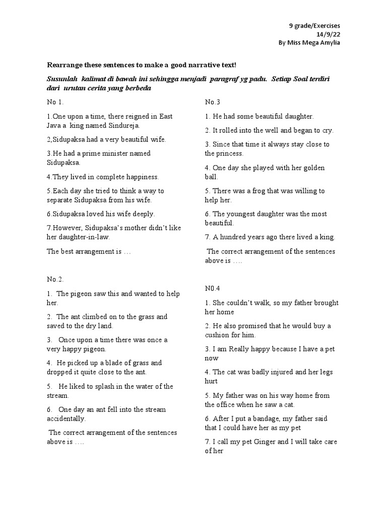 Jumbled Sentences Exercise for Grade 9 | PDF