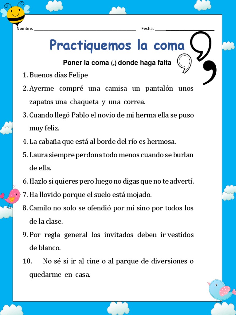 Ejercicios de uso de la coma | PDF