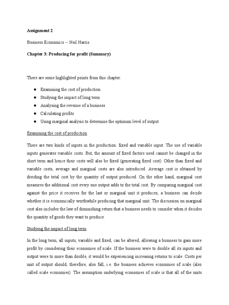 Business Economics - Neil Harris - Summary Chapter 3 | PDF | Profit ...