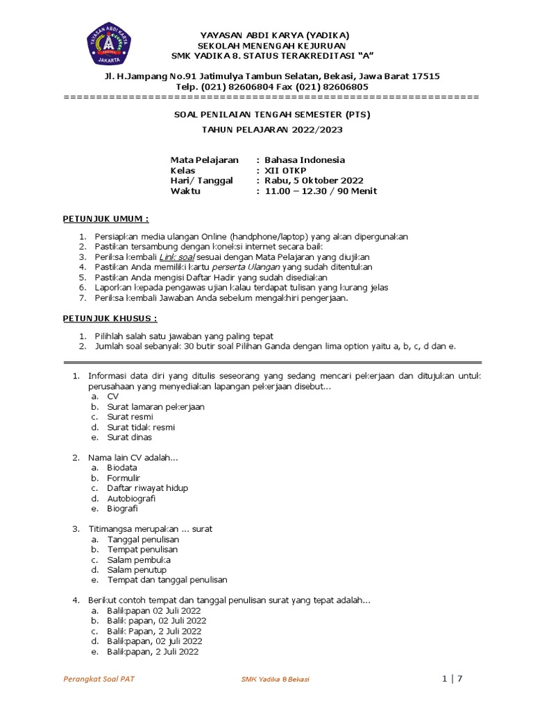 Soal Pts Kelas Xii | PDF
