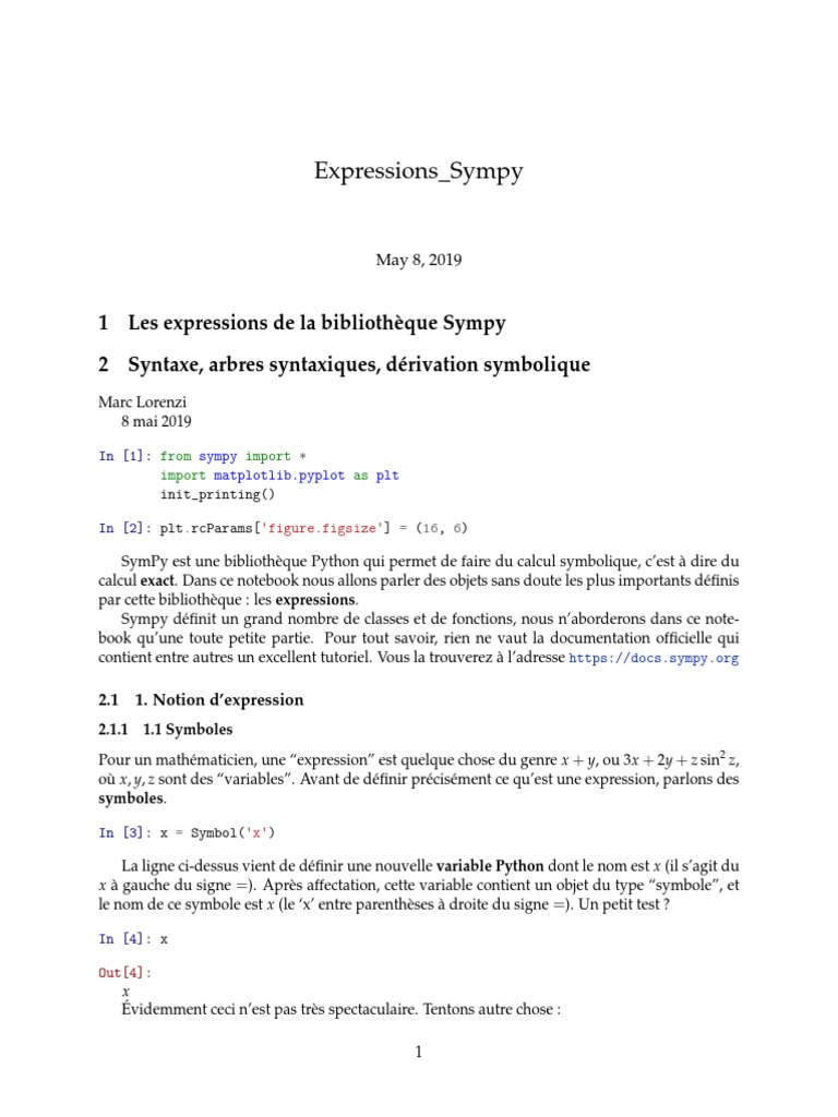 Expressions avec la bibliothèque SymPy | PDF