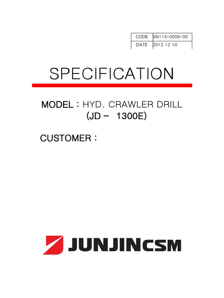 Hydraulic Crawler Drill Specification Sheet | PDF | Engines | Switch