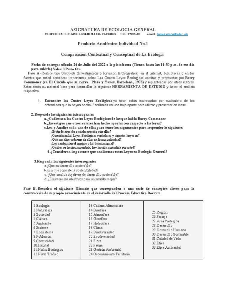 Tarea No. 1 Ecologia | PDF | Ecología | Sustentabilidad