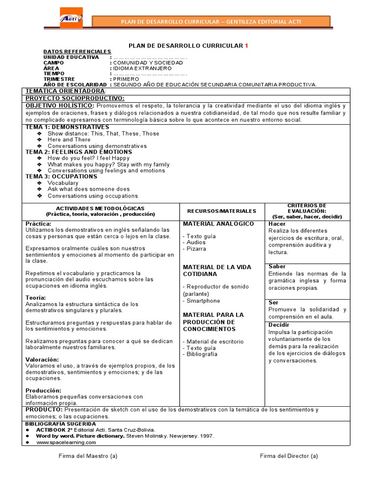 Ingles 2do - Plan de Desarrollo Curricular | PDF | Puntuación | Diccionario