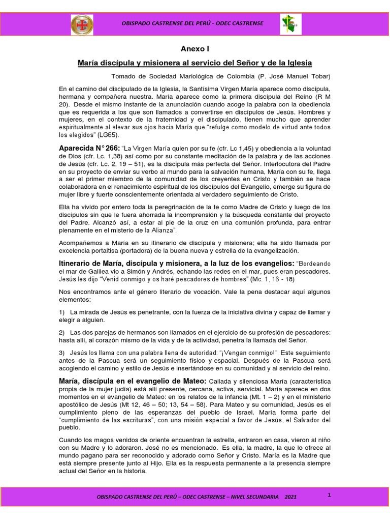 4°anexo I María Discípula y Misionera | PDF | María, madre de Jesús | Jesús
