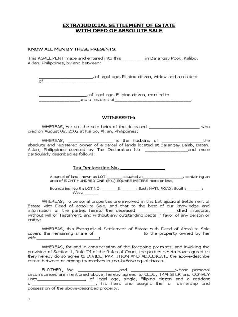 Extrajudicial Settlement with Sale | PDF | Deed | Notary Public