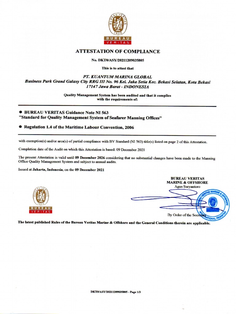 MLC Certificate PT KMG | PDF