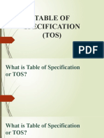 Table of Specification (TOS)