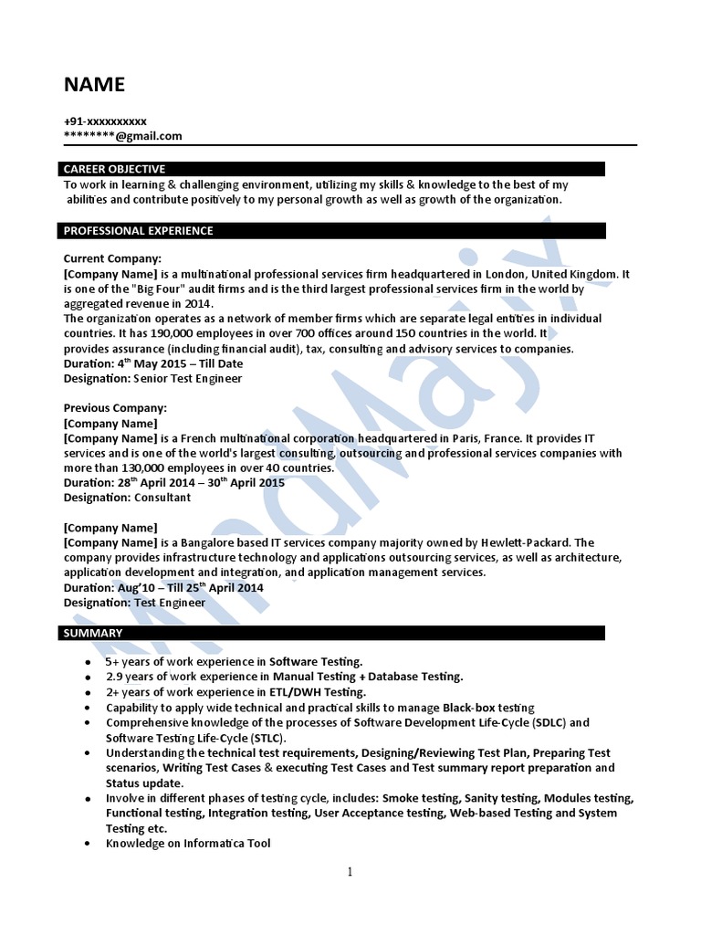 ETL Testing Resume 11 PDF Data Warehouse Business