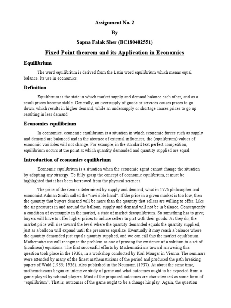 Fixed Point Theorem in Economic Equilibrium | PDF | Supply And Demand ...
