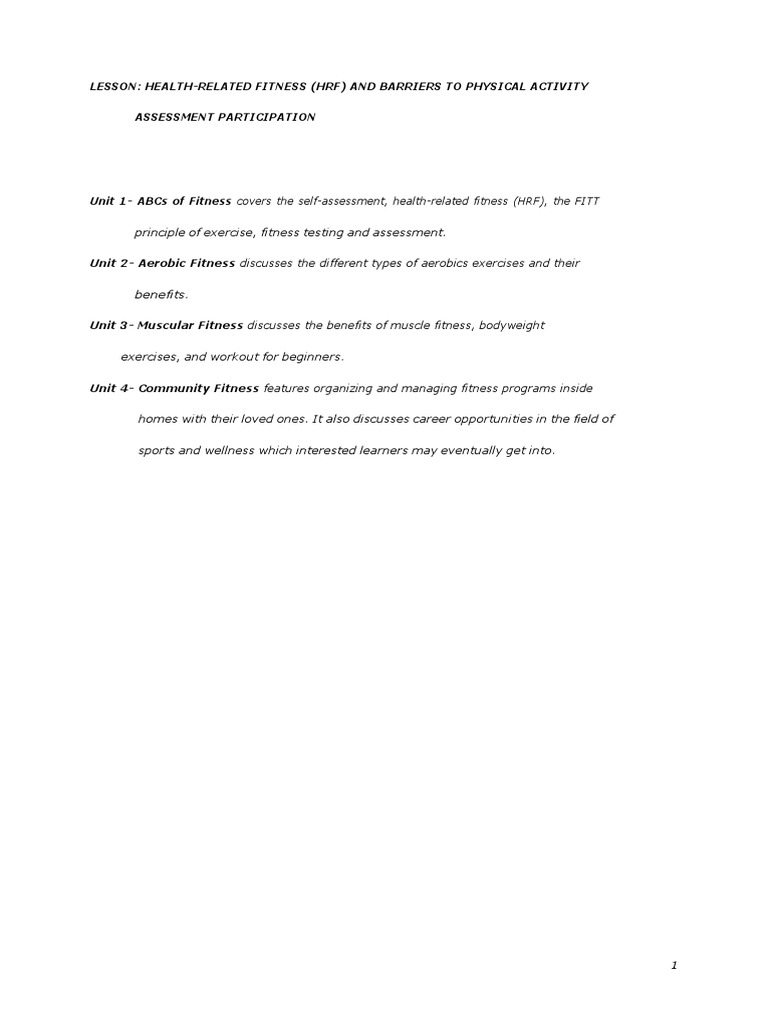 1 Lesson Health Related Fitness and Barriers To Self Assessment | PDF ...