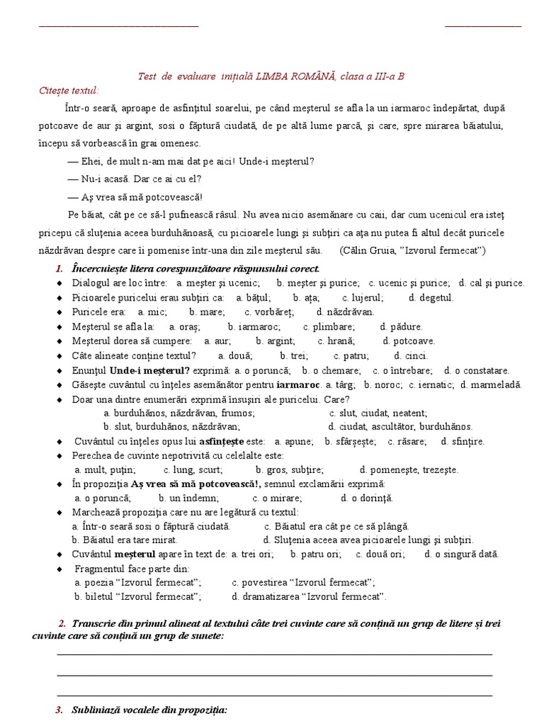 Evaluare Initiala Clasa A 3 A CLR Cu Descriptori) | PDF