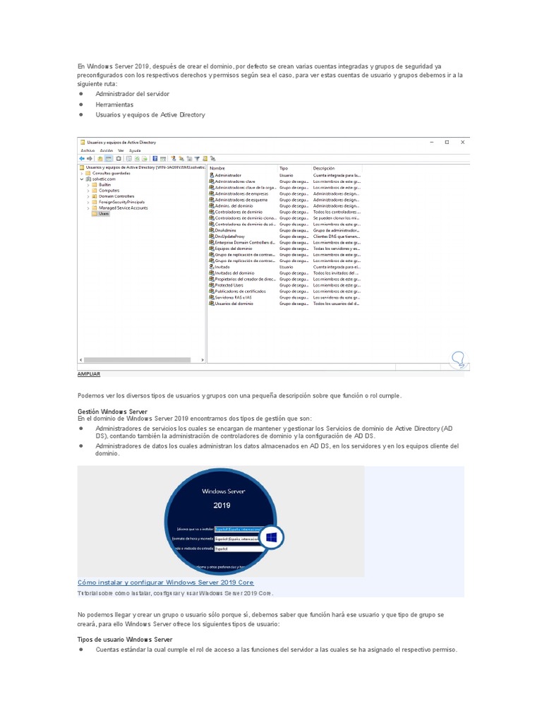 Crear usuarios en Windows Server 2019 | PDF | Directorio Activo ...