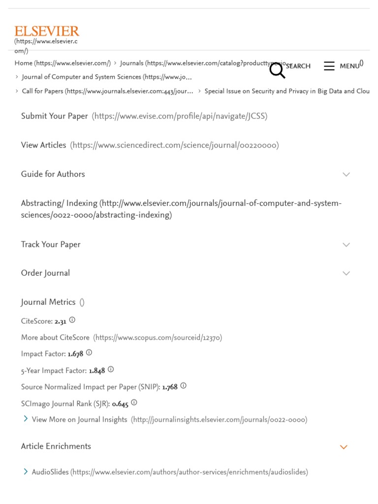 Special Issue On Security and Privacy in Big Data and Cloud Call For