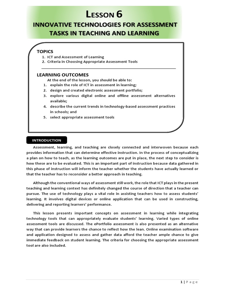 TTL 1 Lessons 6 | PDF | Educational Assessment | Educational Technology