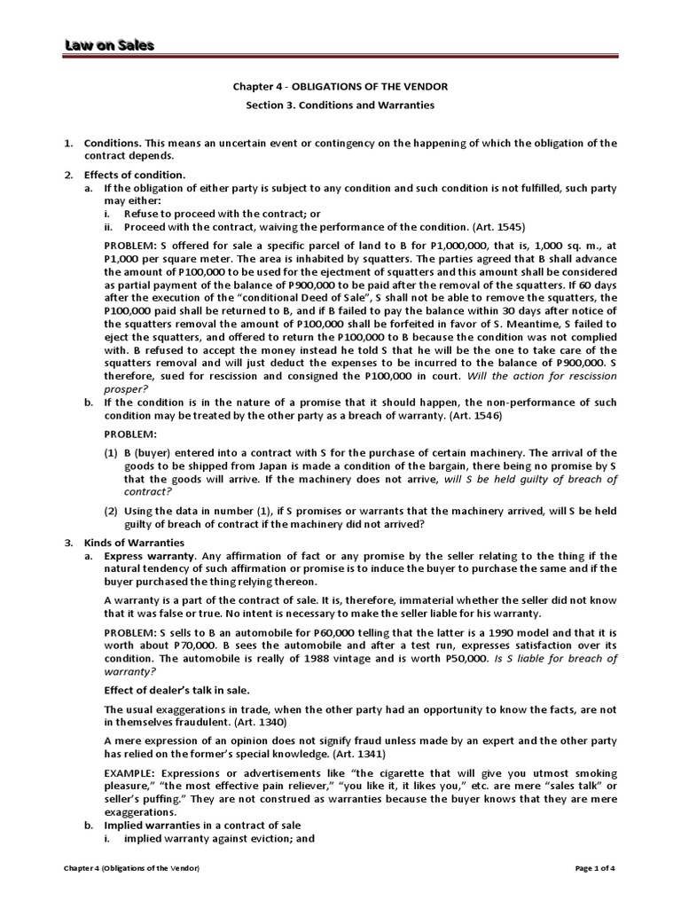 Essential obligations of vendors in property sales PDF Implied