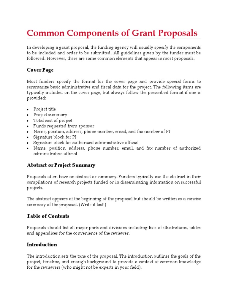 Common Components of Grant Proposals | PDF | Budget | Cognition