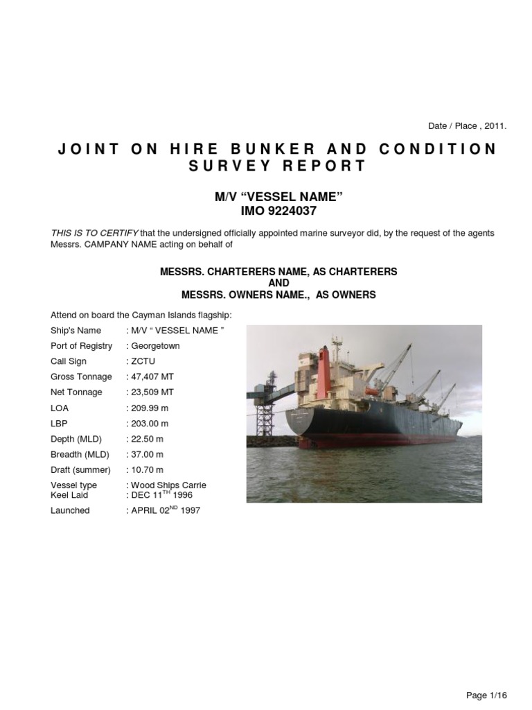 Sample of Hire Survey Report Ships Fuel Oil