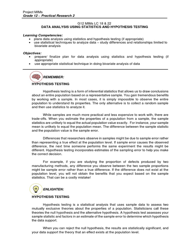 Data Analysis and Hypothesis Testing | PDF | Statistical Significance ...