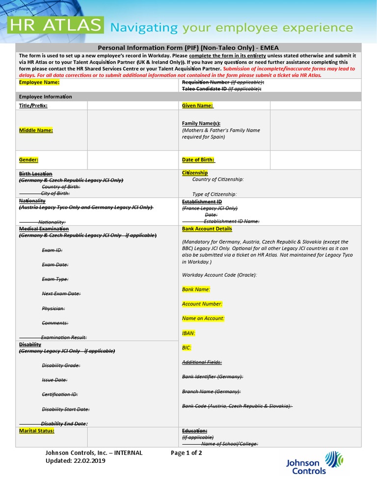 Personal Information Form (PIF) (NonTaleo Only) PDF Travel Visa