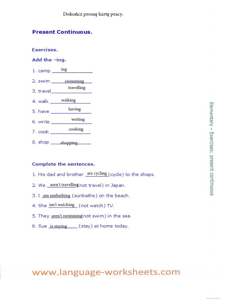 Present Continuous Exercises for Kids | PDF